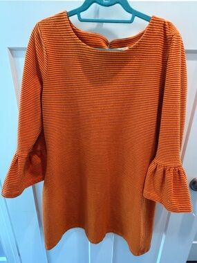 J.Crew Orange Black Striped Bell Sleeve Top Size L Casual Knit Blouse